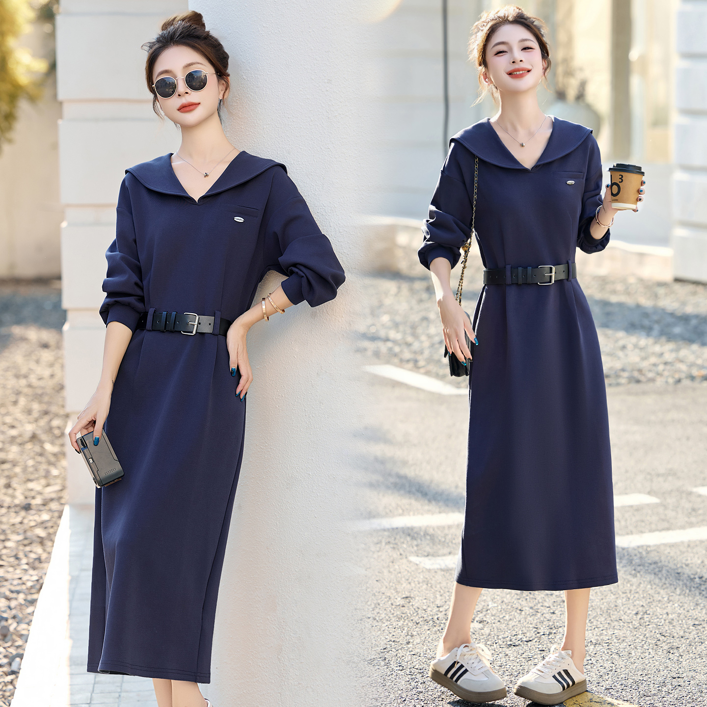 法式高端娃娃领连衣裙女2025春秋新款甜美可爱洋气收腰长款A字裙