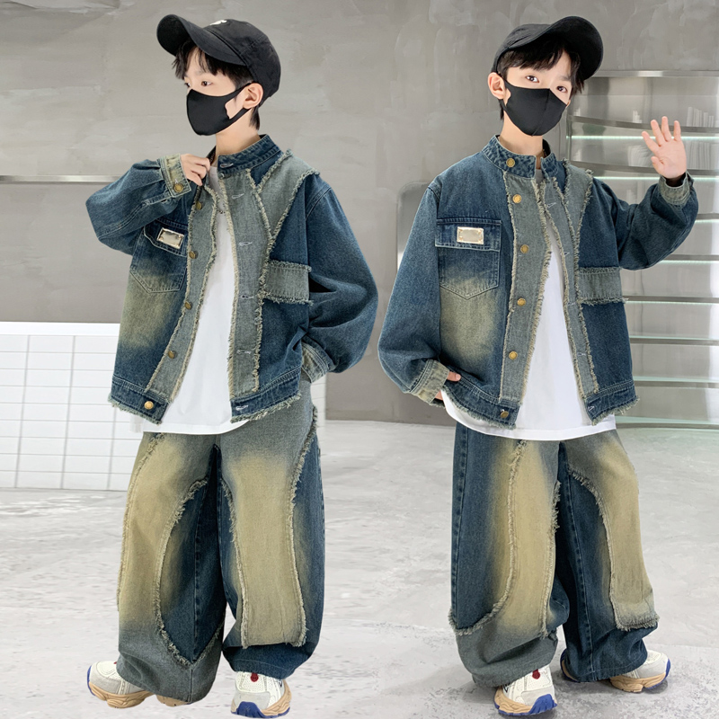 男童春秋2025新款韩版休闲洋气美式软牛仔套装男孩酷痞帅儿童潮服