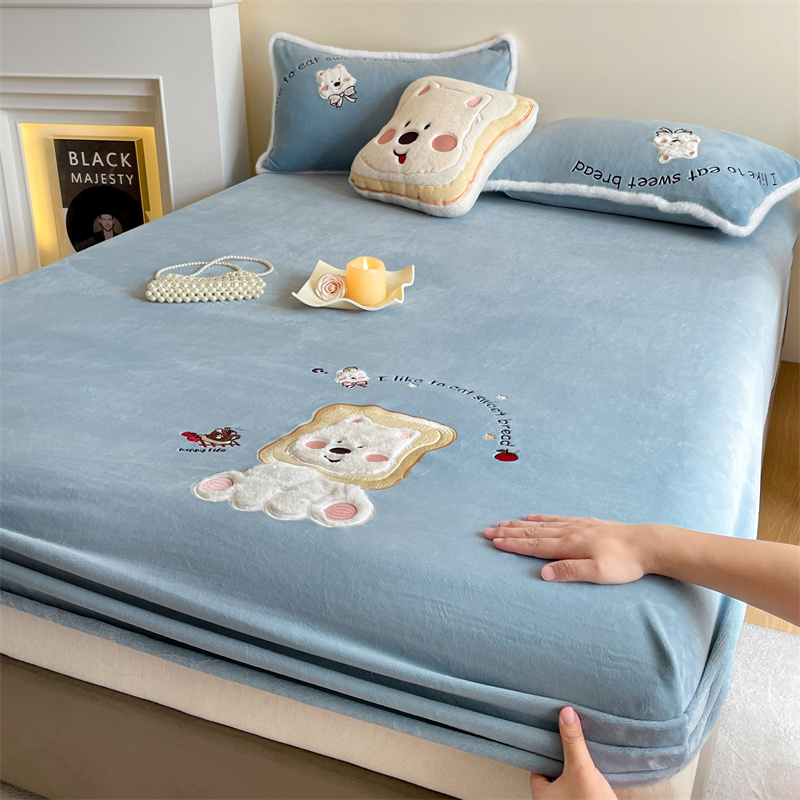 A类母婴加厚牛奶绒床笠单件冬季加绒床罩保暖珊瑚绒床垫套保护罩
