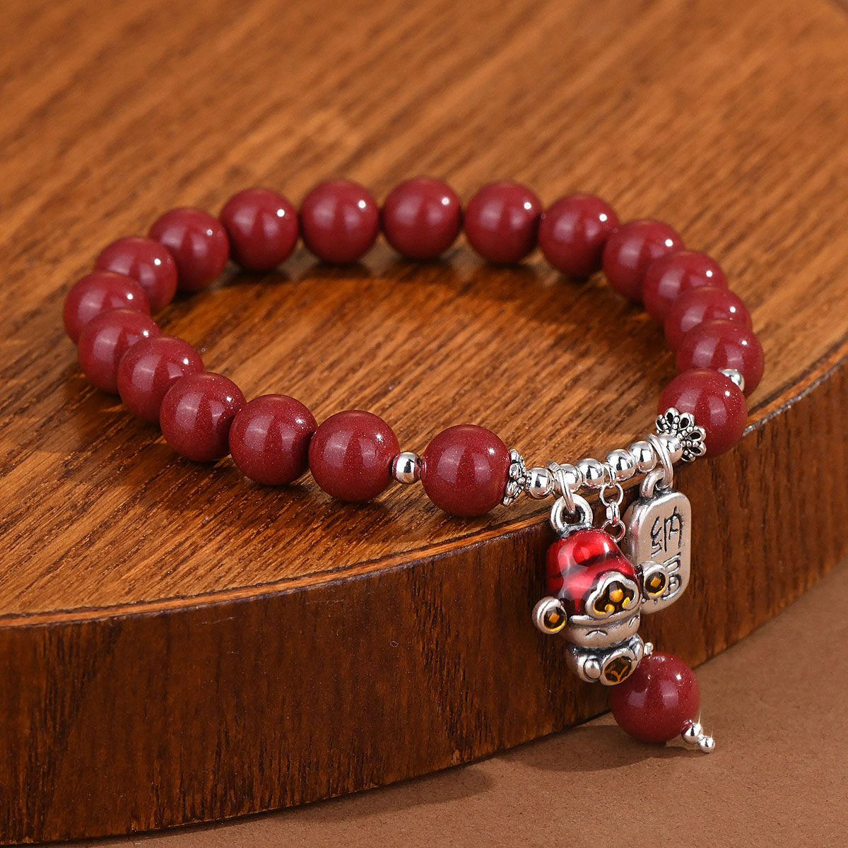 足银手链 999纯银纳福小财神手链复古国潮本命年朱砂手串节日礼物