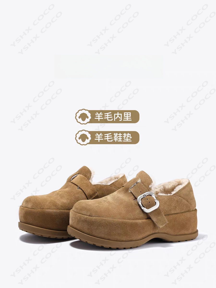 保暖加厚乐福鞋女2025秋冬新款厚底增高复古绒面丑萌百搭勃肯鞋潮