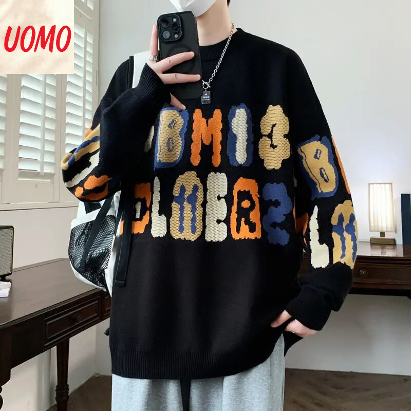 秋冬新款青少年撞色提花毛衣男士打底针织衫加厚情侣保暖线