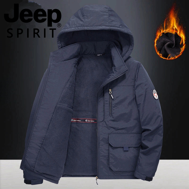JEEP吉普加厚外套男加肥大码男式棉衣派克冲锋多口袋保暖棉服