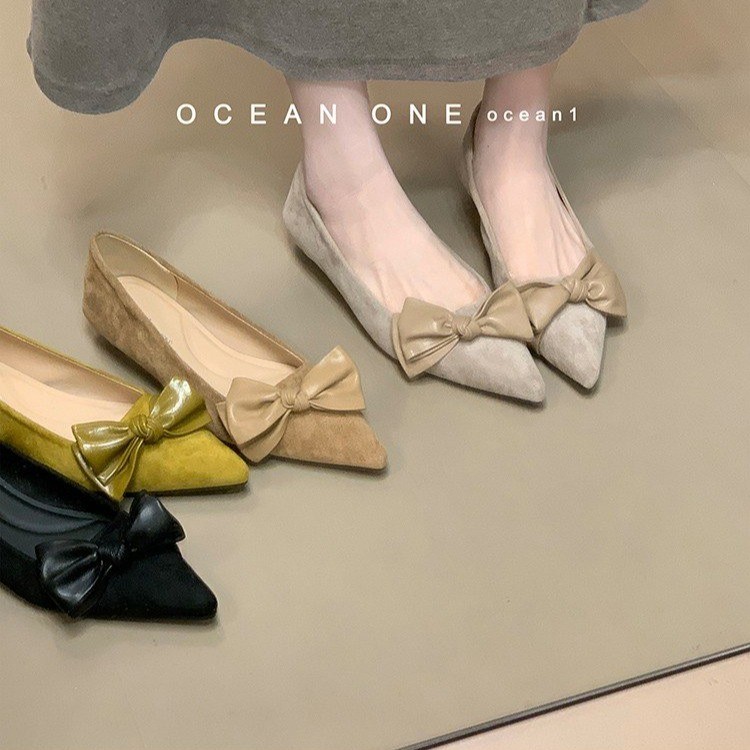尖头蝴蝶结单鞋夏秋浅口鞋温柔仙女风夏季跟鞋法式网红气质
