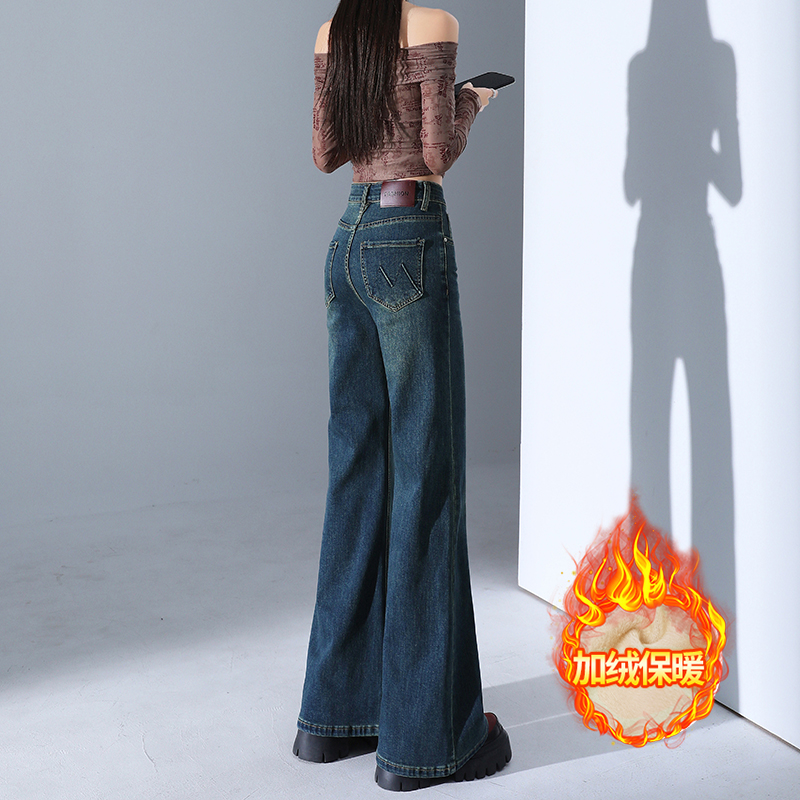 加绒复古弹力喇叭牛仔裤女2025新款修身潮流不贴腿显瘦拖地马蹄裤