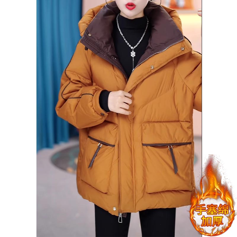 2025年冬季新款时尚洋气宽松保暖加厚休闲显瘦棉服高级感连帽外套