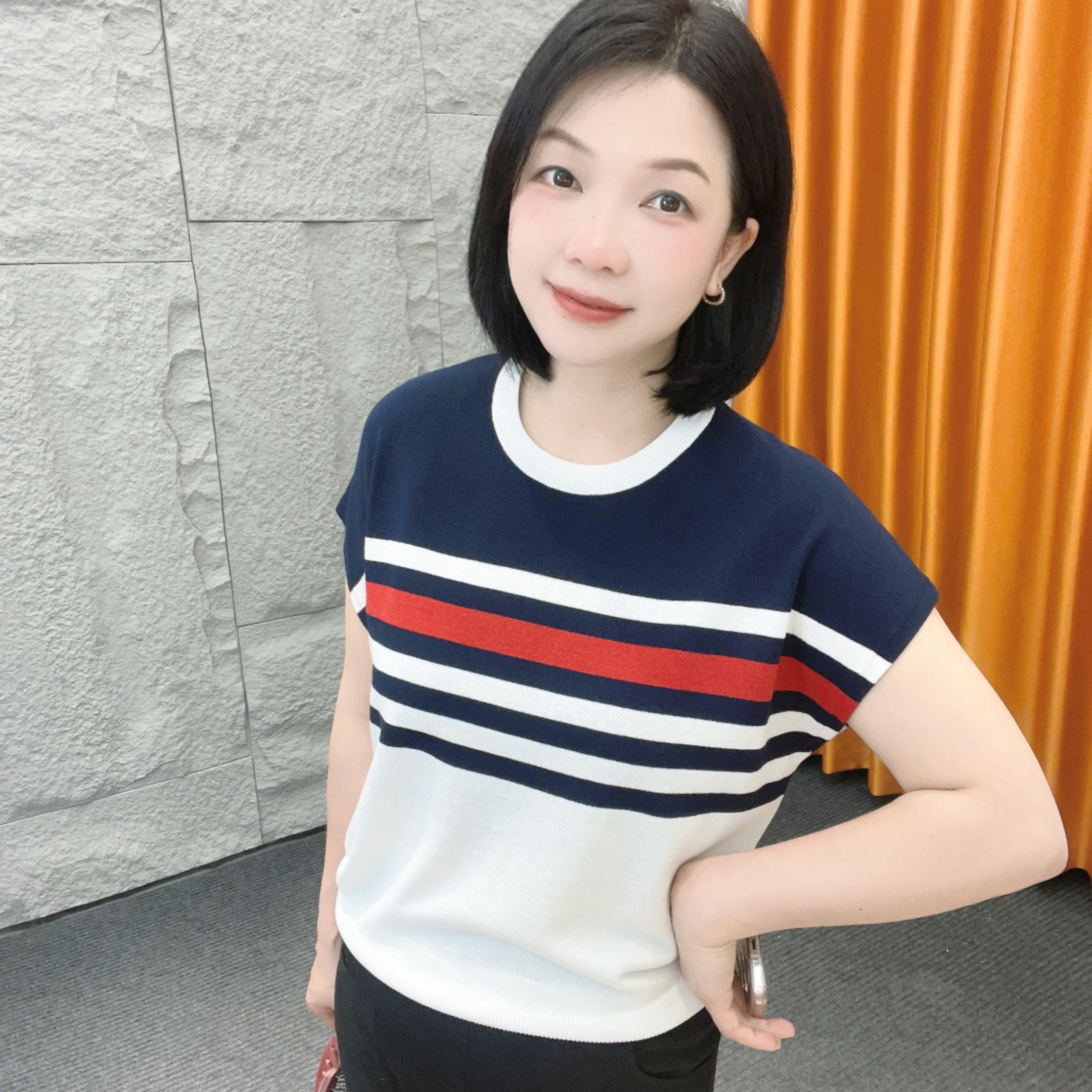 5012/4719微胖夏季系列【大米专属】圆领翻领撞色条纹短袖百搭上衣