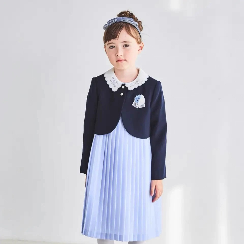 儿童礼服刺绣花边百褶连衣裙表演服面试服女短袖裙重工艺女童