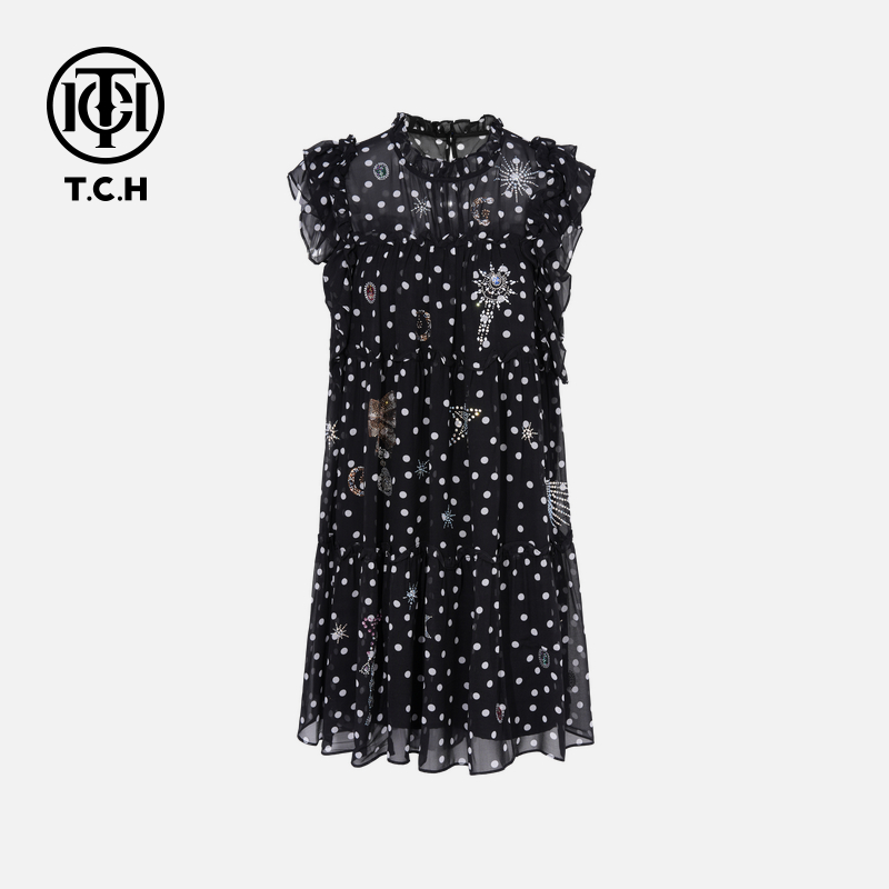 TCH私服烫钻工艺新时尚淑女百搭潮流连衣裙女T75B30E5203轻奢tch