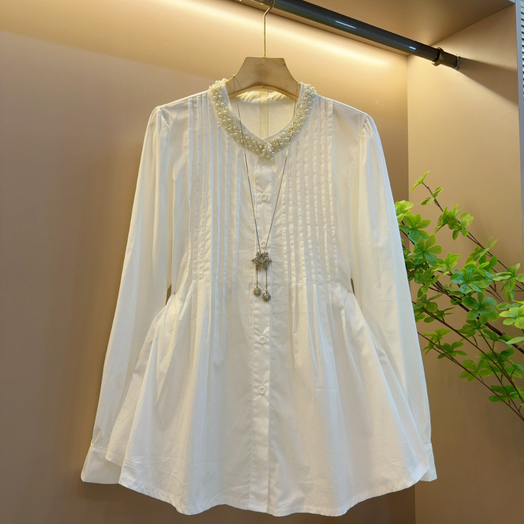 重工气质时尚褶皱收腰设计洋气百搭上衣（长65左右）