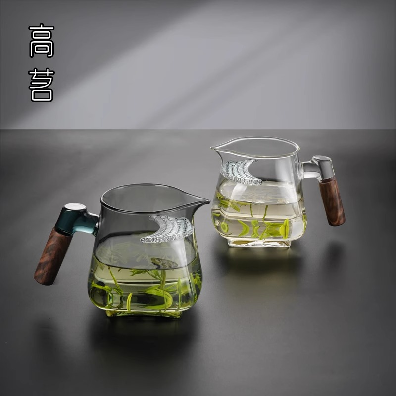 玻璃月牙公道杯茶漏一体绿茶专用茶具过滤泡茶公杯滤网功夫分茶器