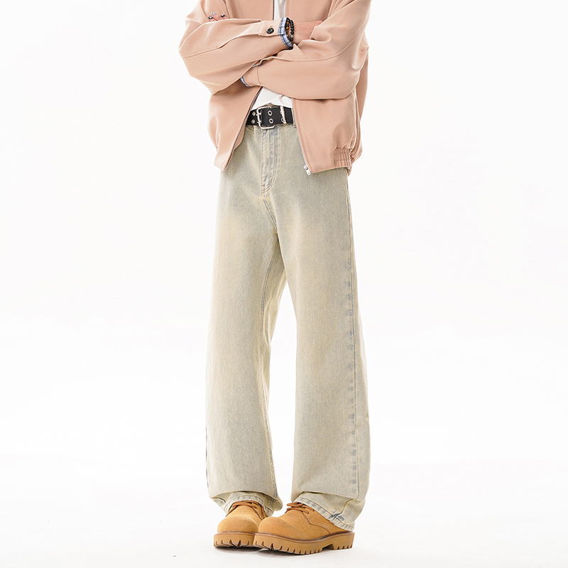 美式潮牌复古水洗直筒牛仔裤男生高街休闲百搭宽松显瘦显高长裤子