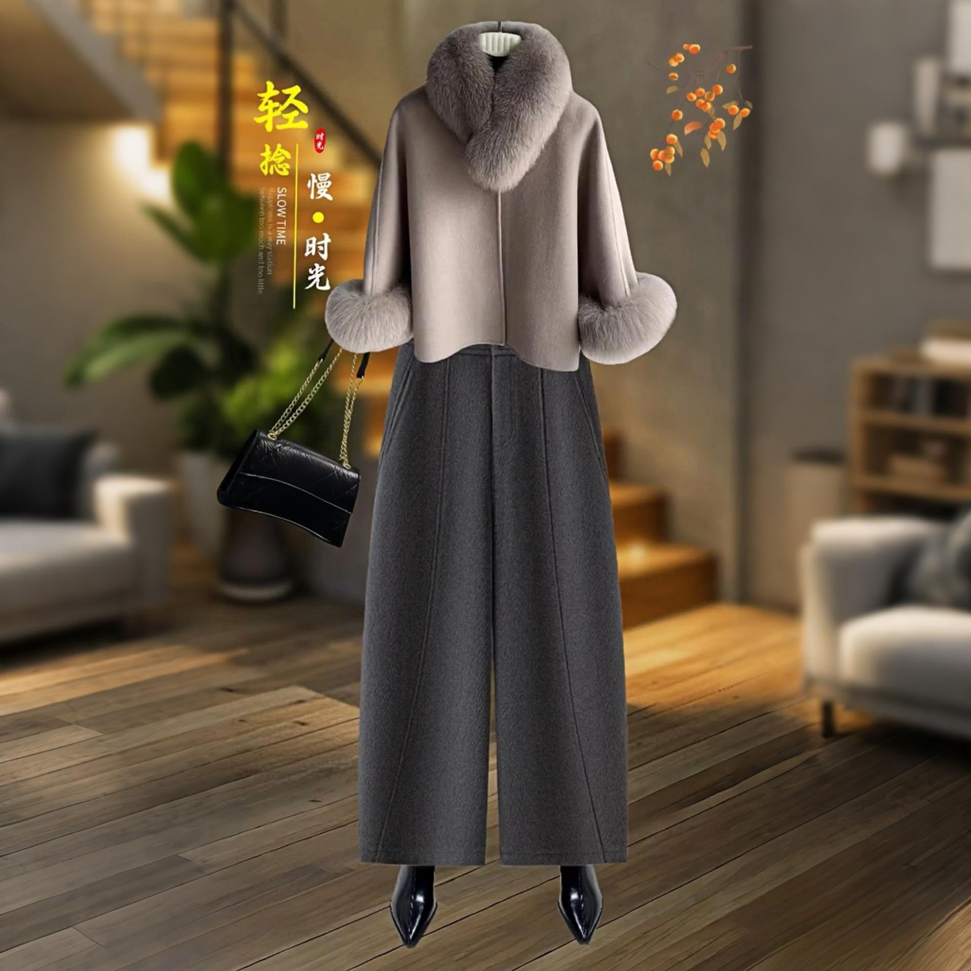 气质感显瘦毛呢阔腿弯刀裤女2025秋冬新款高腰八分哈伦九分直筒裤