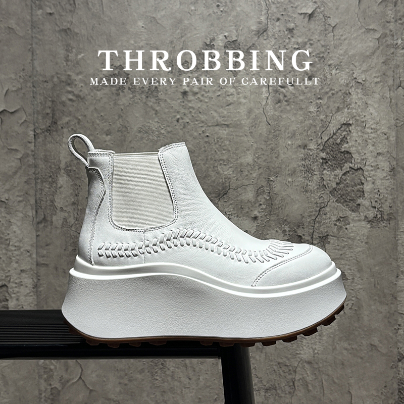 欧洲站2025秋季新款厚底切尔西靴女休闲百搭松糕底增高短筒马丁靴