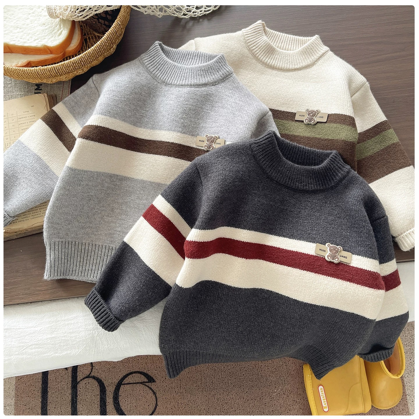 男童毛衣新款加绒加厚针织衫2025秋冬中小童潮流舒适保暖内搭上衣