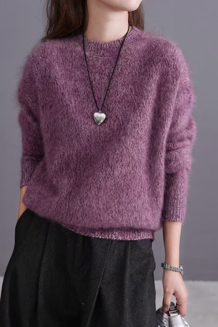 三股加厚花纱拉毛保暖时尚羊绒羊毛衫宽松套头毛衣