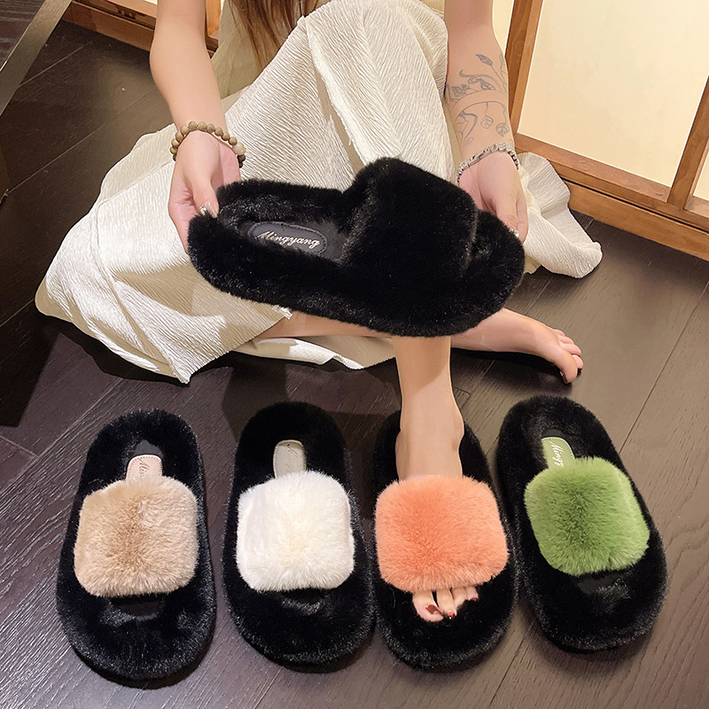 毛毛拖鞋女冬季外穿2024新款欧货高级感小香风网红厚底毛绒棉拖鞋