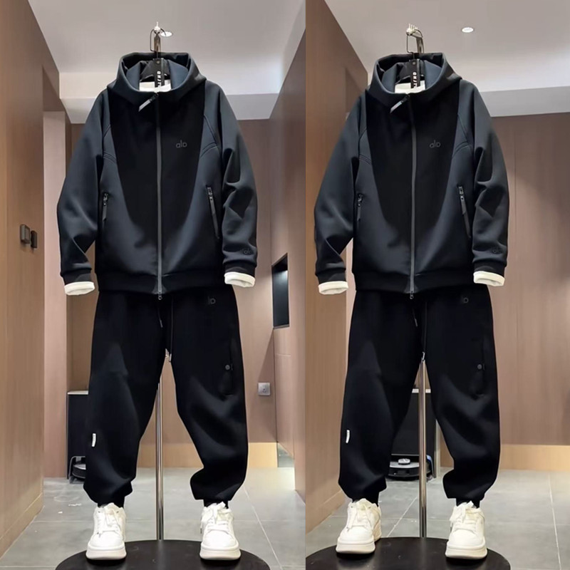 秋季男士潮牌时尚空气层黑武士休闲运动套装连帽卫衣休闲裤两件套