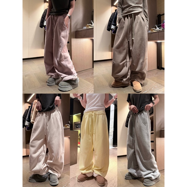 PEACHZHOU 磨毛'老爹加绒卫裤'分割设计松紧宽腰头阔腿宽松休闲裤