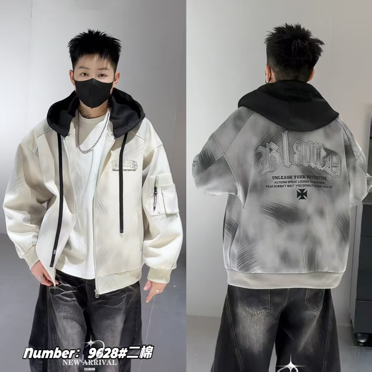 秋冬青少年男生可拆帽潮款鹿皮绒加棉休闲外套百搭男士夹克9628