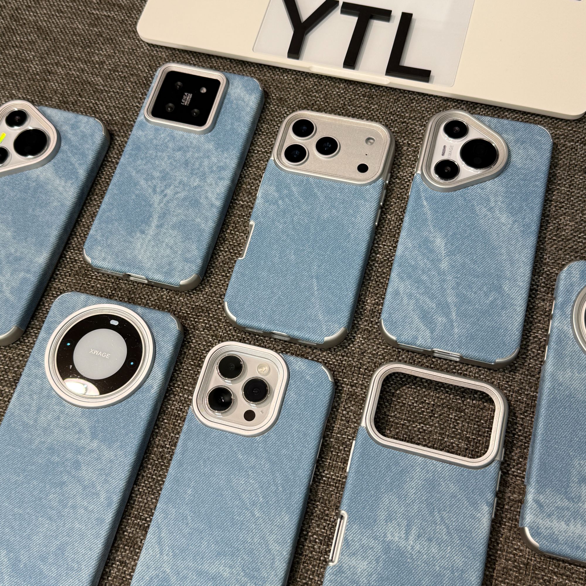 ins简约复古蓝色牛仔纹适用苹果17/16/15手机壳华为vivoppo小米14