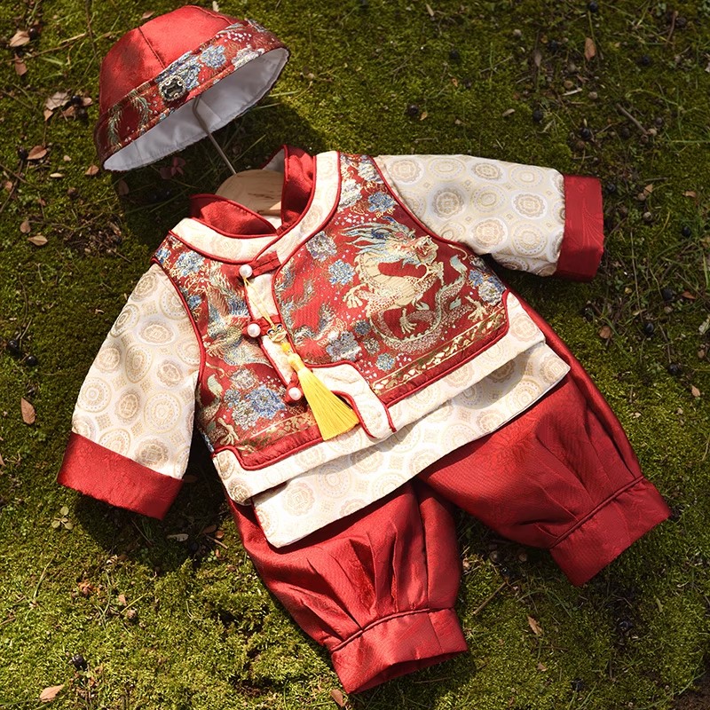 【金榜题名】春秋款喜庆男童红色唐装宝宝洋气周岁礼服中国风拜年服