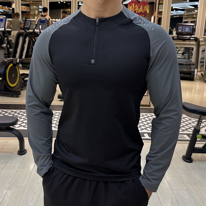 秋冬季运动长袖男弹力修身健身衣拼色休闲T恤专业跑步骑行训练服