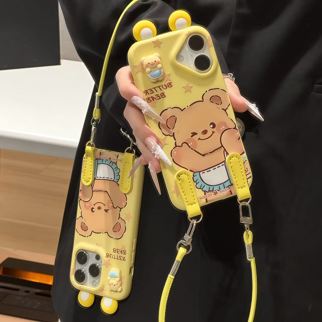 黄油小熊公仔耳朵挂绳适用iPhone17苹果16手机壳华为vivo小米oppo