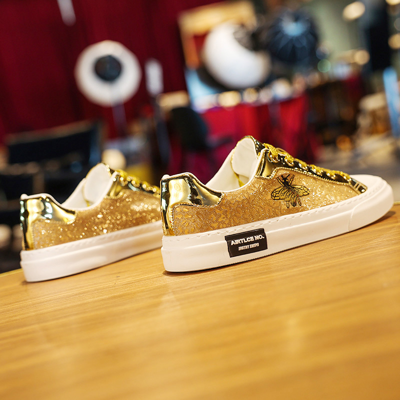 欧洲站小蜜蜂男鞋2025新款干净感痞帅金色奢侈品休闲网红爆款板鞋