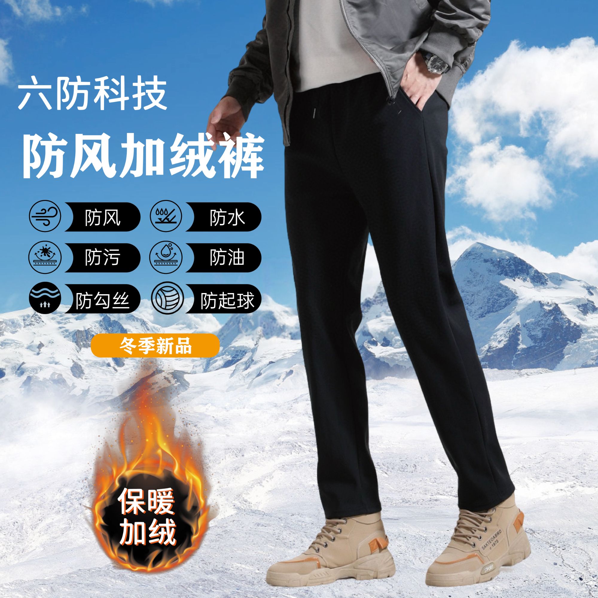 新款秋冬加绒防风裤保暖裤子男女款加厚防风防寒保暖长裤休闲裤