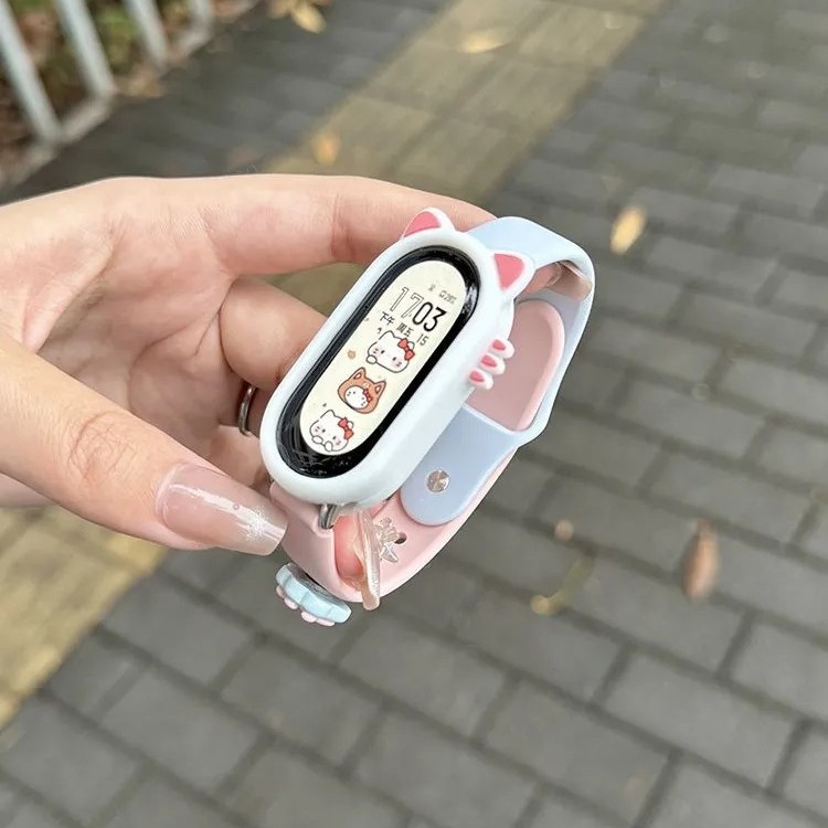 适用于小米手环10表带9卡通8硅胶7可爱3/4/5/6nfc腕带小众女猫耳