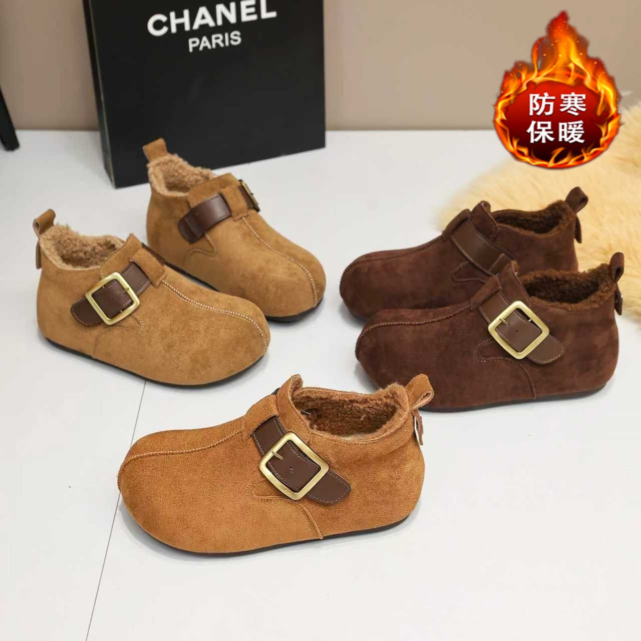 爆款勃肯鞋女款2025冬季新款一脚蹬加绒保暖面包鞋厚底增高雪地鞋