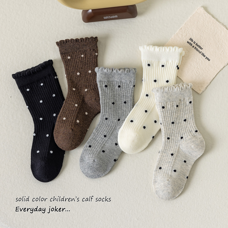 女童袜子春秋秋冬中筒袜精梳棉无骨日系休闲波点花边袜公主风学生