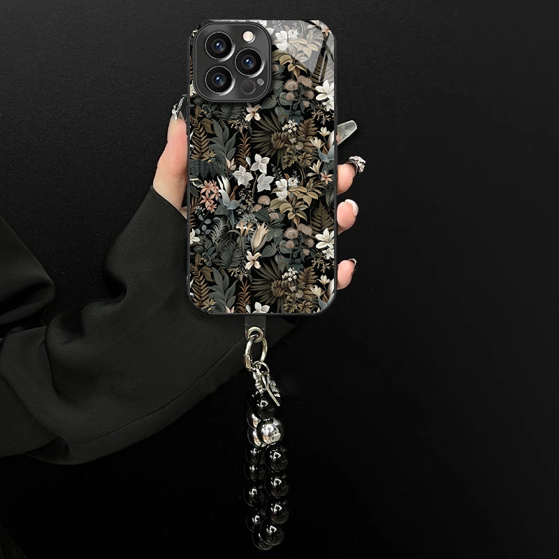 电镀玻璃适用苹果/oppo/华为/vivo/小米高级感复古花朵创意手机壳