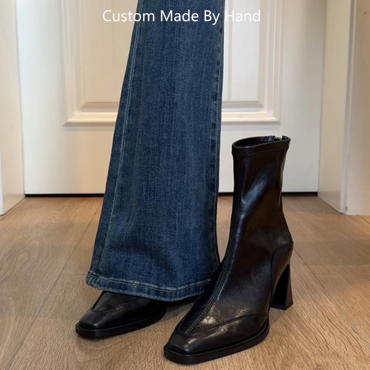 新款2025秋冬高跟复古方头短靴女粗跟英女秋冬季复古女士春夏英伦