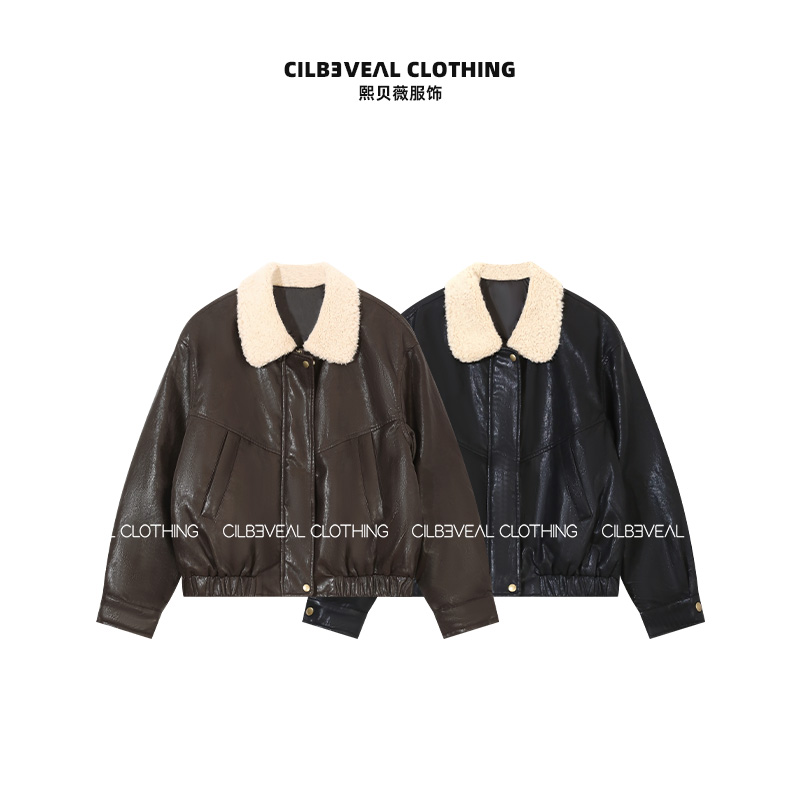 熙贝薇6 新国标90白鸭绒PU皮面保暖拼接毛领女士羽绒外套 G5669