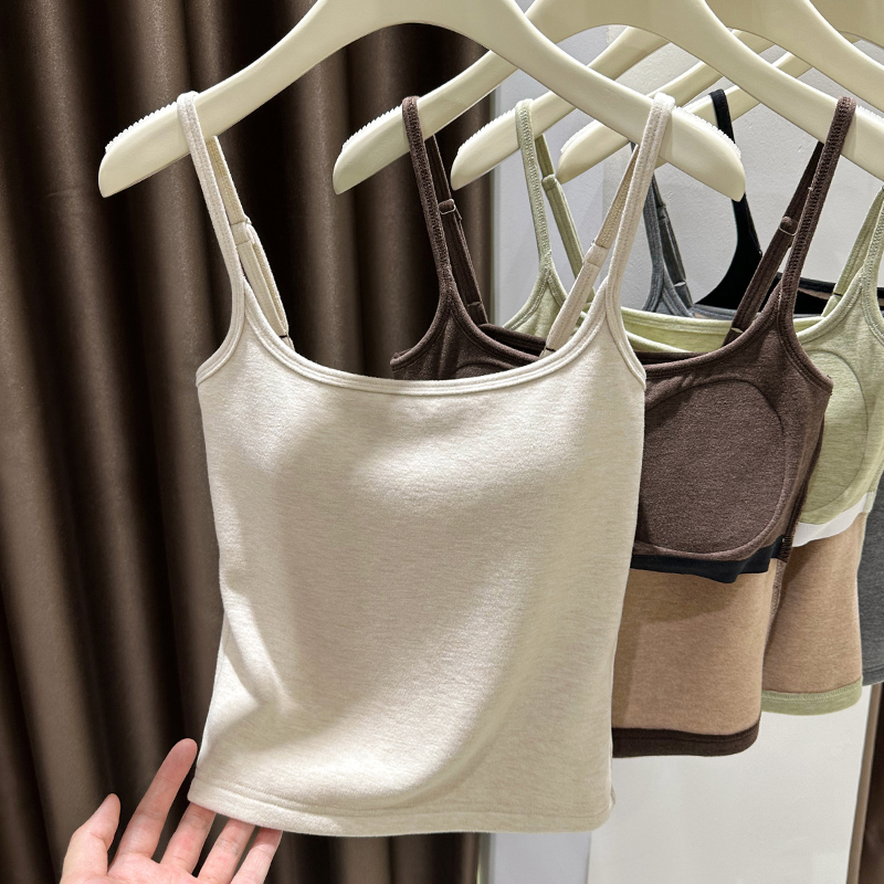 漫画胸吊带背心女免穿文胸内搭春秋带胸垫一体内衣加绒款打底上衣