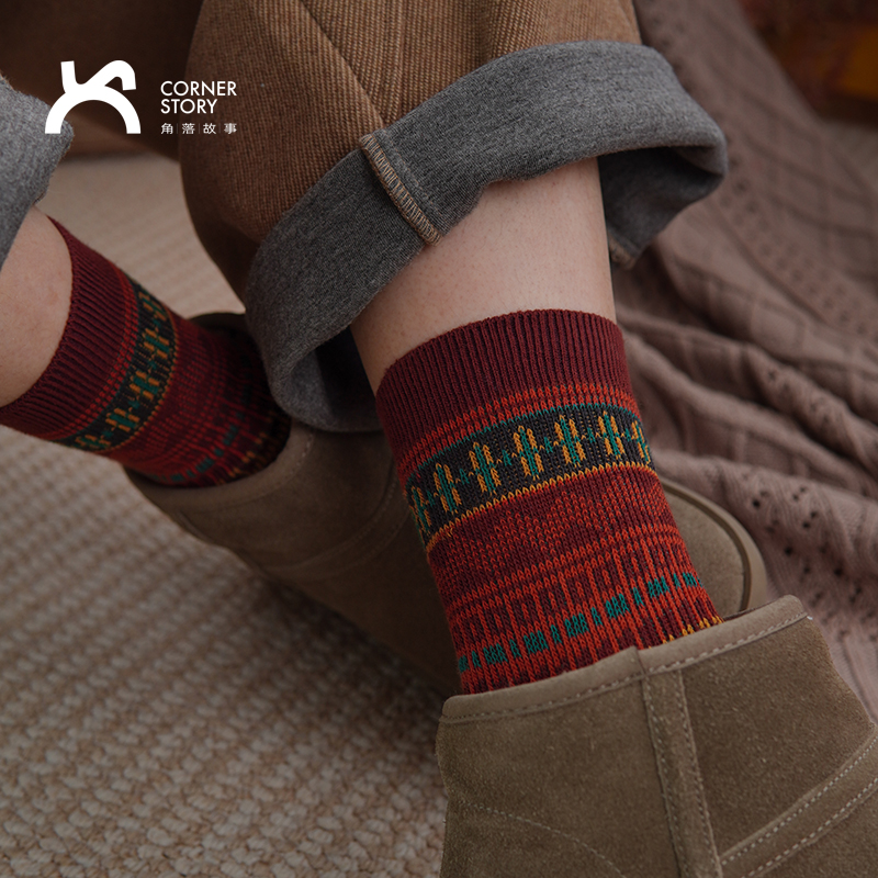 袜子女秋冬复古咔叽风中筒棉袜个性小众穿搭文艺吸汗透气无骨女袜