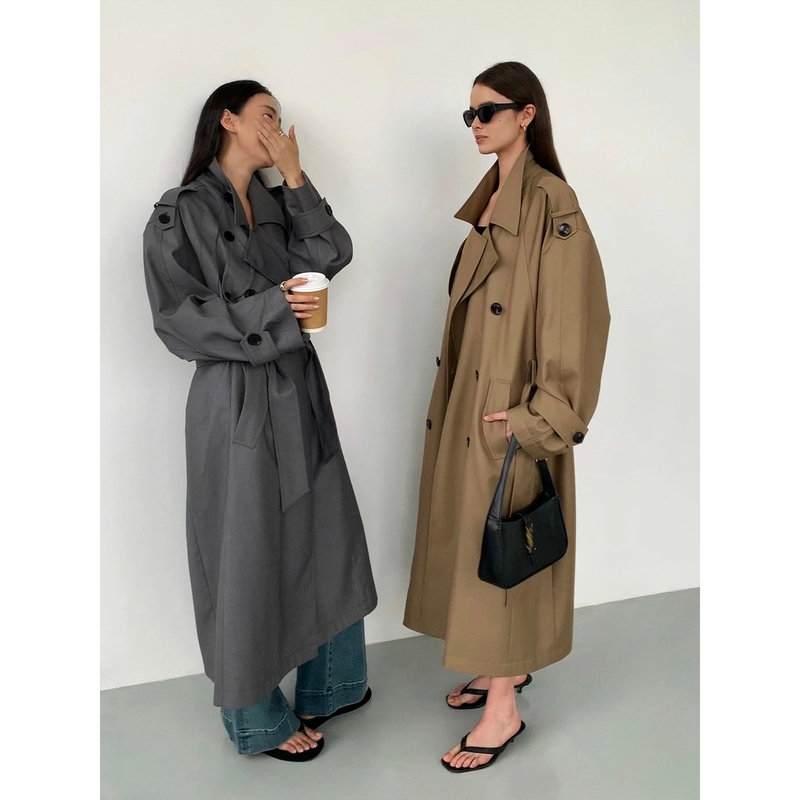 周淼【巴黎旧梦】翻领双排扣风衣长款气质穿搭外套女ZM23W5161J