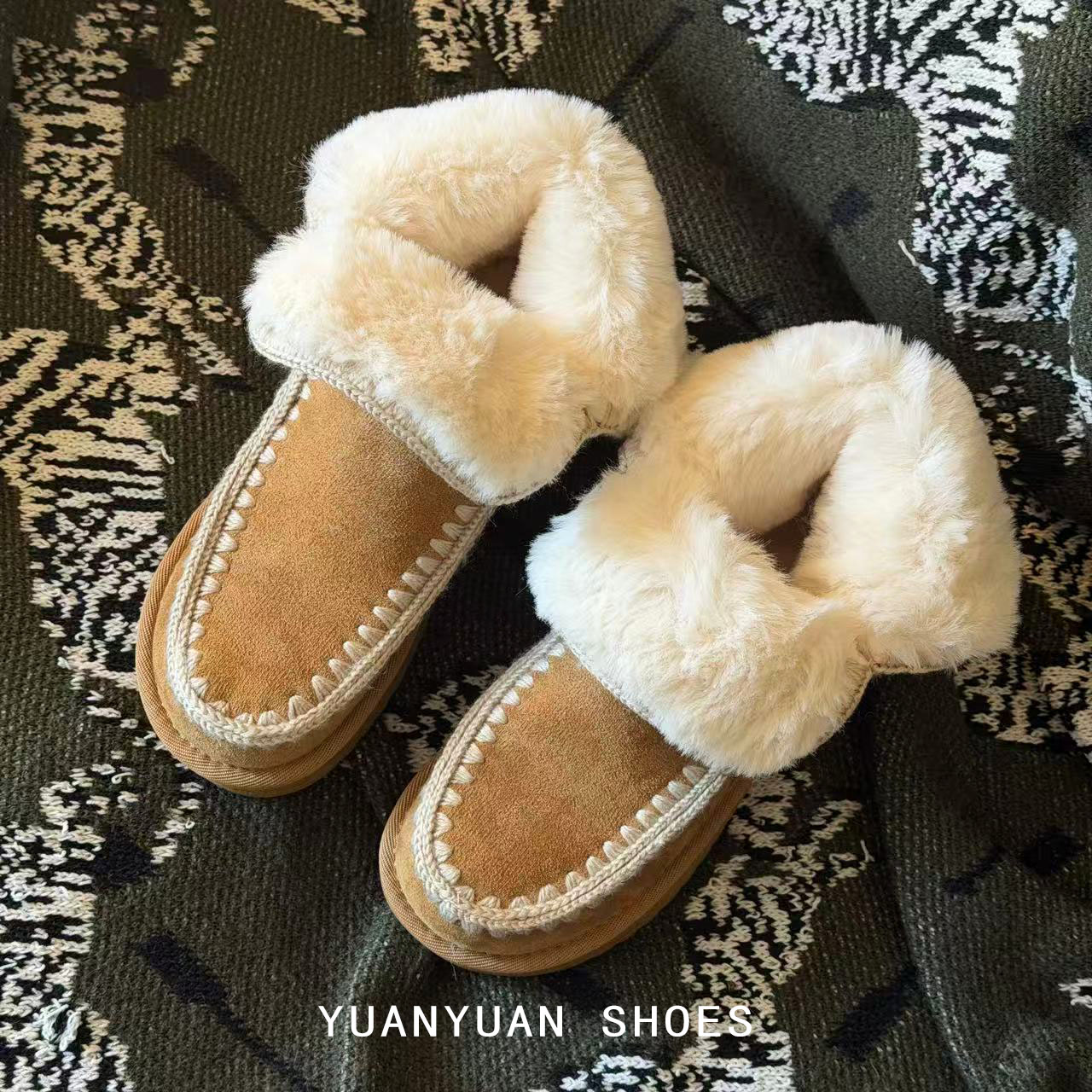 小众设计民族风时尚雪地靴百搭中帮厚底冬季套筒厚款平底毛绒保暖