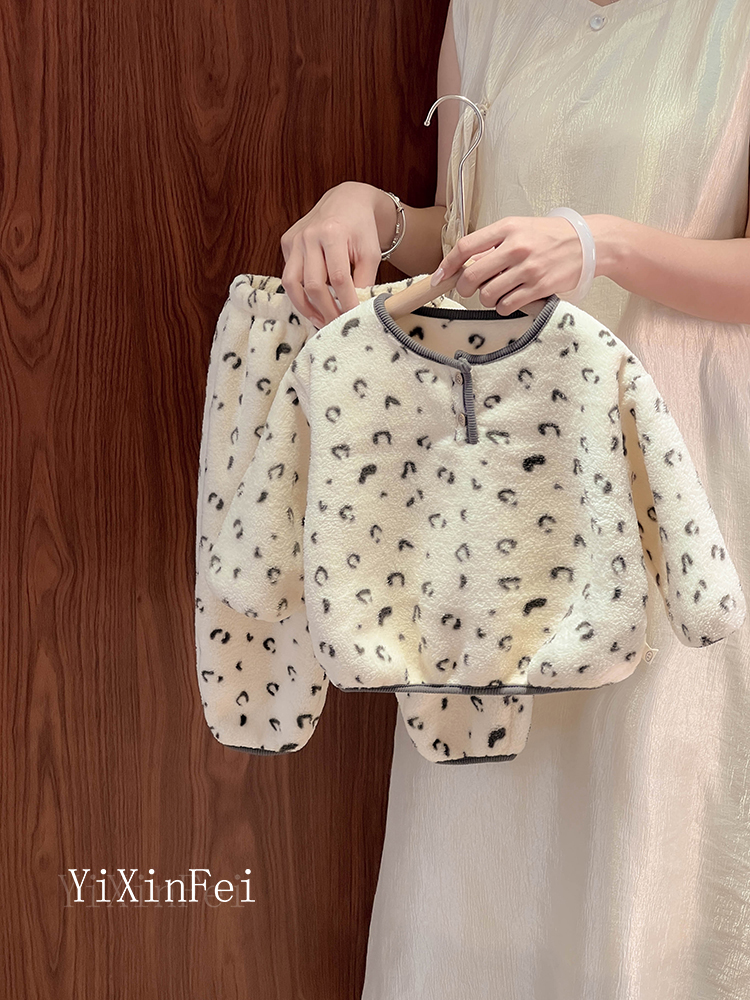 儿童米粒绒家居服套装2025新款女童卡通睡衣睡裤两件套男童冬装潮