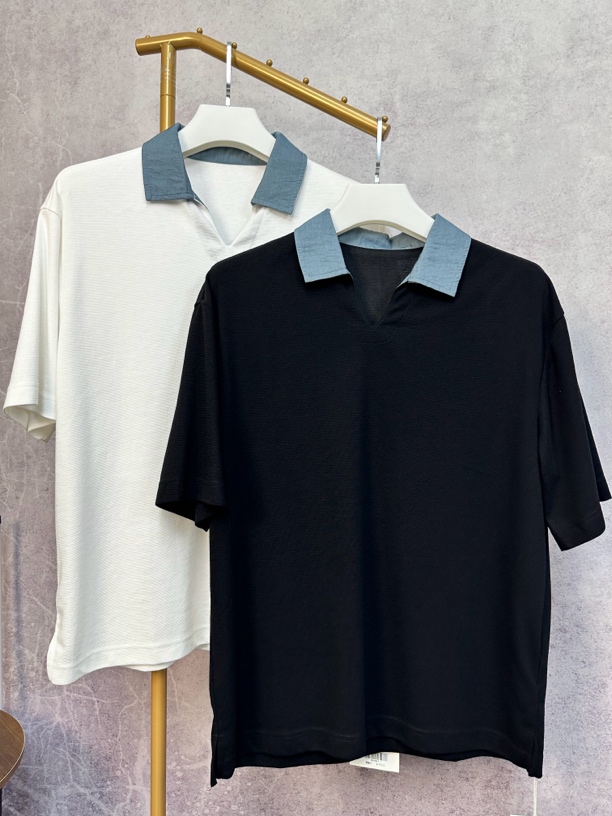 （断码）小姨风Polo衫商务休闲简约拼接时髦轻奢系翻领上衣半袖宽松