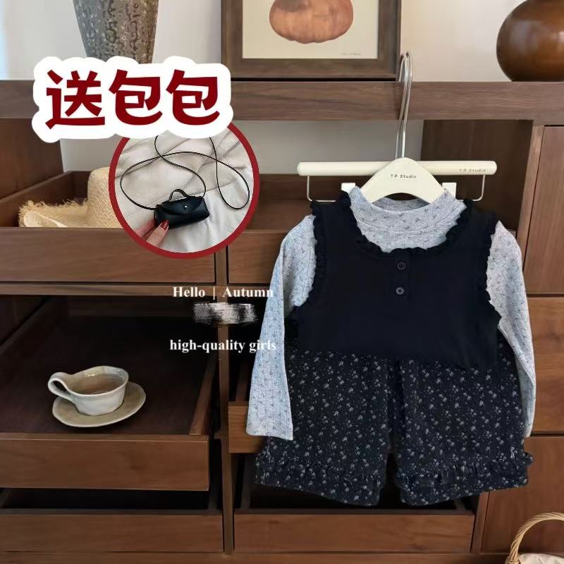 森系氛围！女宝宝韩系碎花马甲叠穿碎花牛仔裤时髦套装