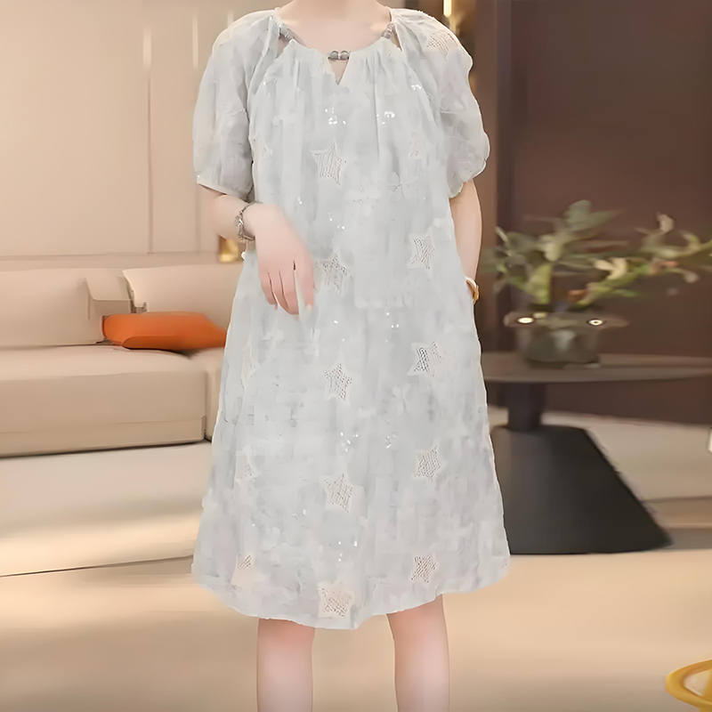 法式设计感星星镂空拼接连衣裙女2025夏季新款宽松显瘦气质中长裙