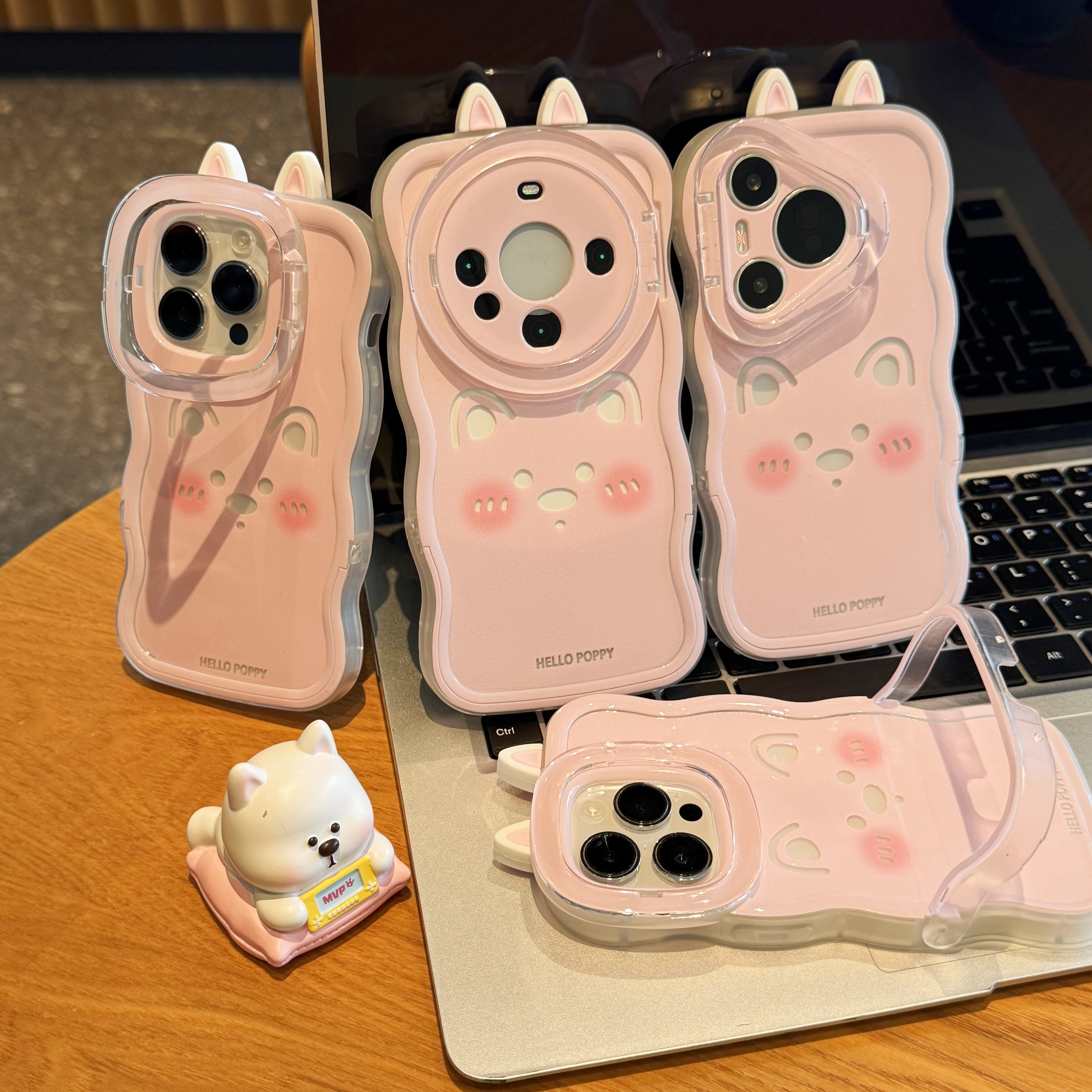 奥菲顿耳朵公仔小狗适用苹果16板凳双支架手机壳华为oppo小米vivo