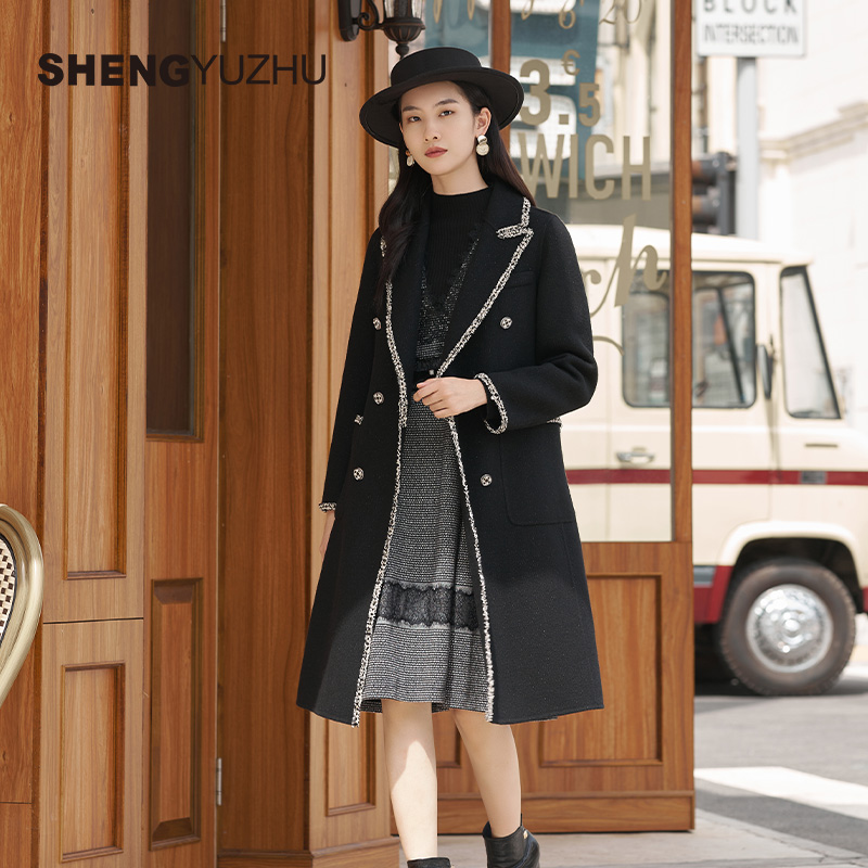 声雨竹官方旗舰店冬季新款毛呢外套女加厚保暖商场同款大衣休闲