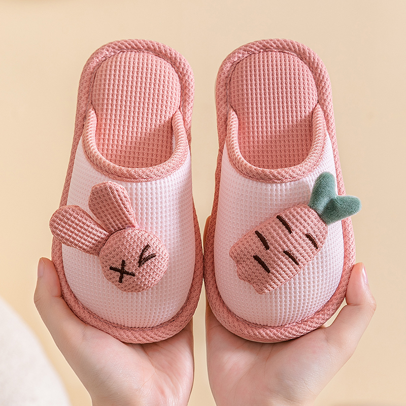 儿童四季家居亚麻拖鞋防滑透气吸汗防臭布艺卡通凉拖鞋男女童夏季