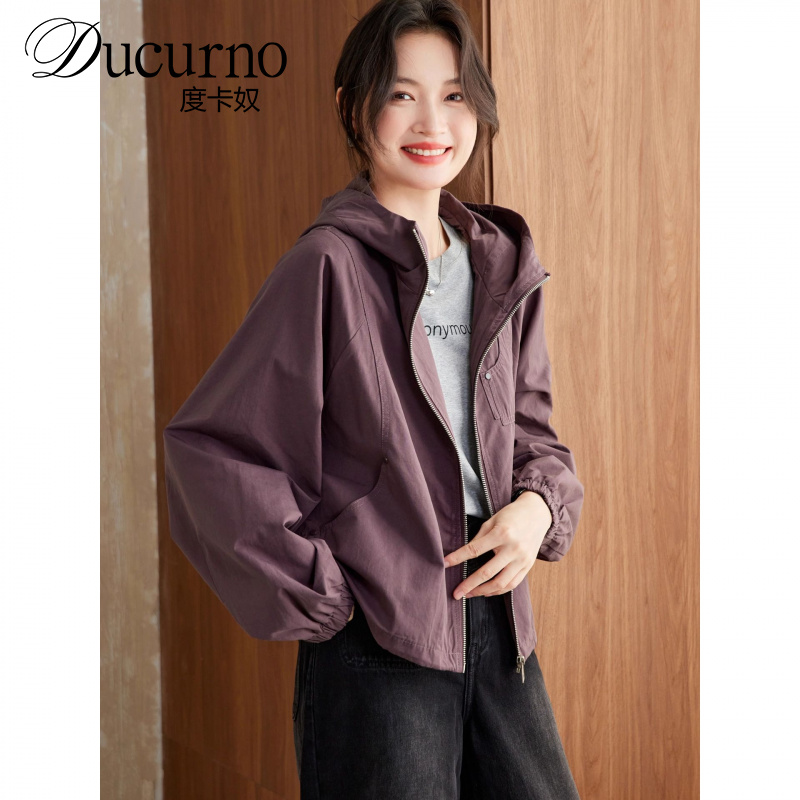 连帽廓形短外套女春秋季休闲百搭宽松夹克小个子时尚气质抽绳风衣