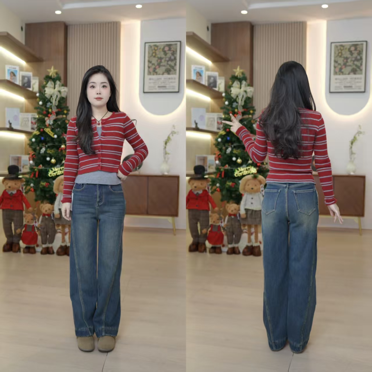 Z2【冬季新款】窄版直筒怀旧蓝加绒加厚秋款女牛仔裤小个子显瘦宽松