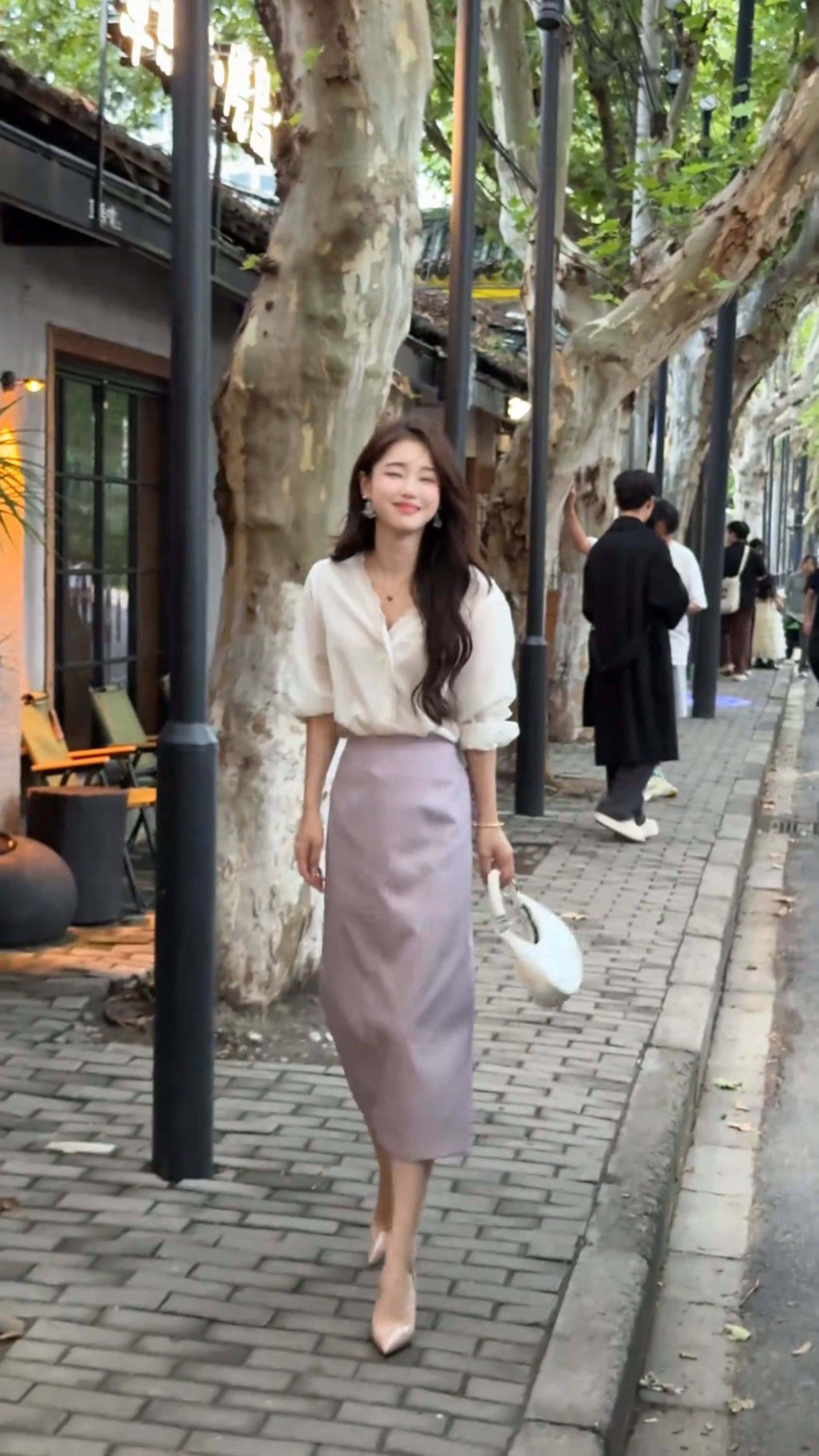 2025早秋季新款女装轻熟气质高级感v领长袖衬衫高腰显瘦半身裙子